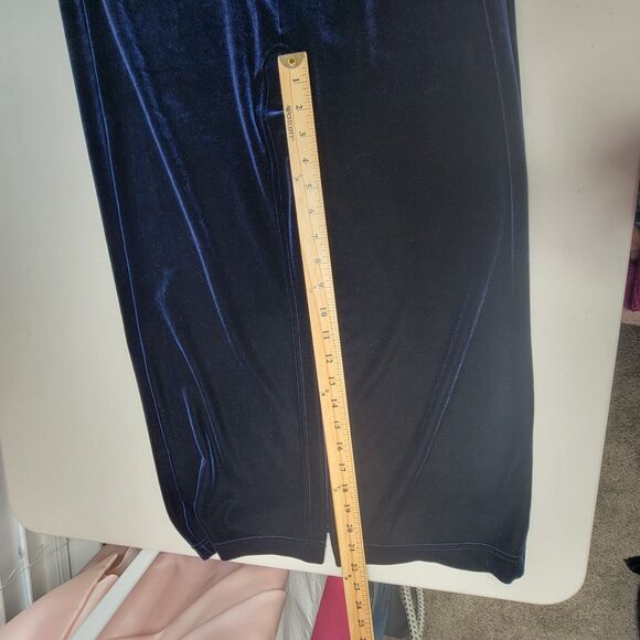 Vintage 90s Y2K Scott McClintock Dress M Blue Velvet Rhinestone Cowl Back Mesh - Picture 14 of 16